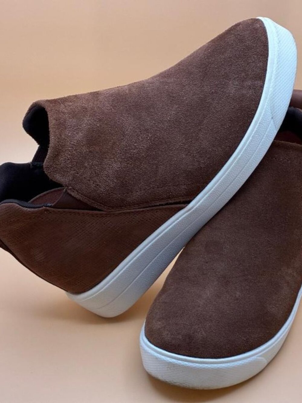 Ryka Ankle Boot Women's sz 6 Brown Vera Chelsea Suede Blend Slip On Comfort